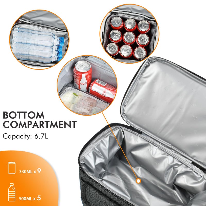 Tirrinia Reusable Lunch Box for Men Women, Insulated Lunch Bag Adult Work, Double Decker Leakproof Lunchbox for Office Picnic Beachâ€”Dual Compartment Lunch Cooler Bag - Image 5