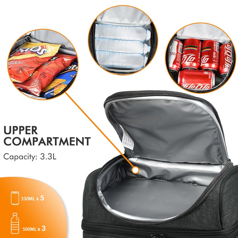 Tirrinia Reusable Lunch Box for Men Women, Insulated Lunch Bag Adult Work, Double Decker Leakproof Lunchbox for Office Picnic Beachâ€”Dual Compartment Lunch Cooler Bag - Image 4