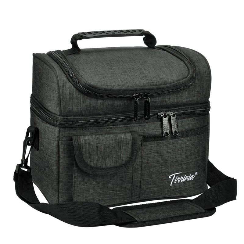Tirrinia Reusable Lunch Box for Men Women, Insulated Lunch Bag Adult Work, Double Decker Leakproof Lunchbox for Office Picnic Beachâ€”Dual Compartment Lunch Cooler Bag - Image 1