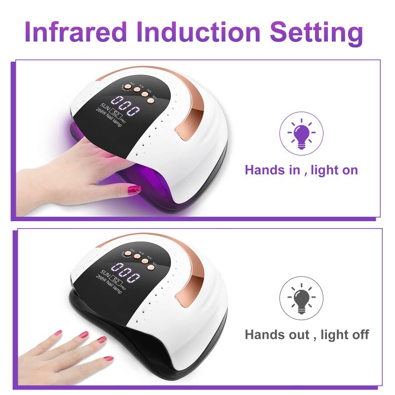 LKE 268W UV LED Nail Lamp, LKE Nail Dryer for Gel Polish, 4 Timers UV Nail Lamp Professional Nail Light, 57Pcs Lamp Beads and Automatic Sensor(White) - Image 3