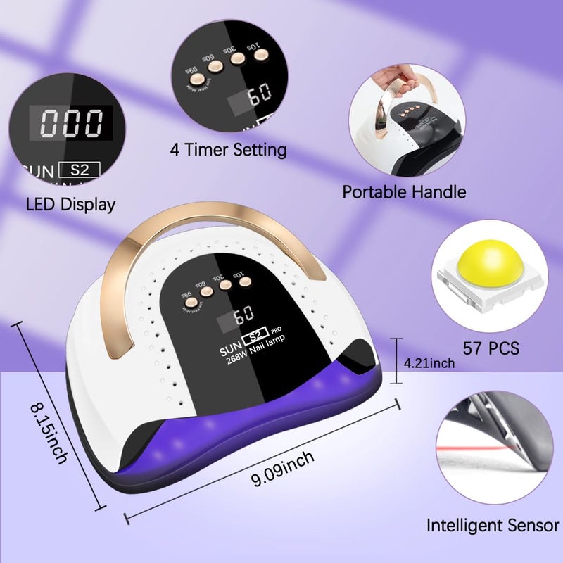 LKE 268W UV LED Nail Lamp, LKE Nail Dryer for Gel Polish, 4 Timers UV Nail Lamp Professional Nail Light, 57Pcs Lamp Beads and Automatic Sensor(White) - Image 4