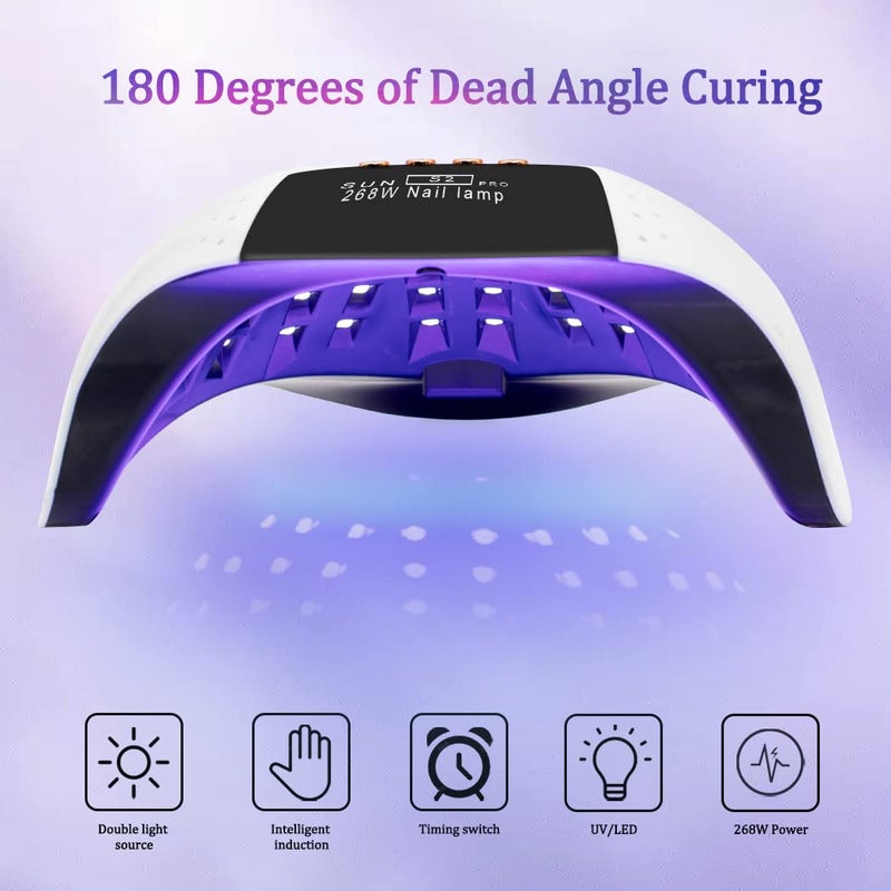 LKE 268W UV LED Nail Lamp, LKE Nail Dryer for Gel Polish, 4 Timers UV Nail Lamp Professional Nail Light, 57Pcs Lamp Beads and Automatic Sensor(White) - Image 2