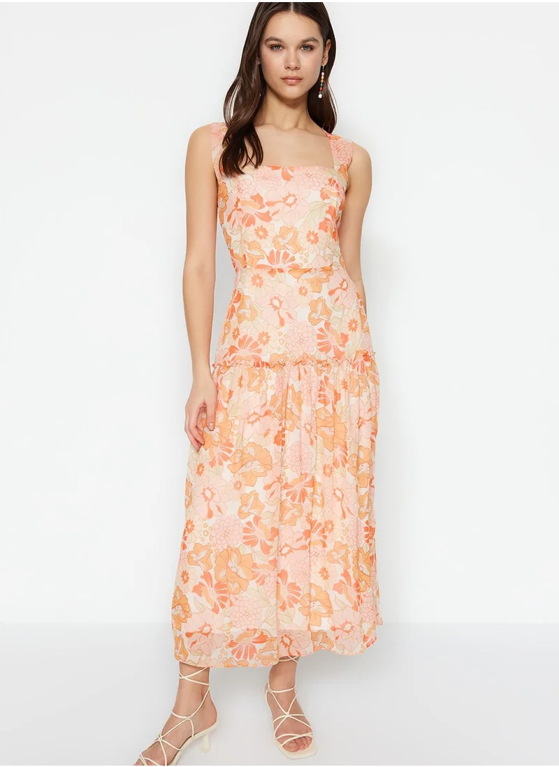 trendyol Square Neck Floral Dress