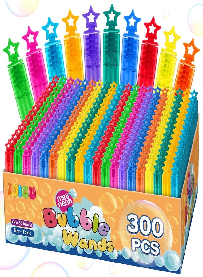 IJIGU 300 Pcs Mini Bubble Wands in 10 Colors, Bulk Party Favors for Kids, Themed Birthday, Christmas, New Year, Valentine, Carnival, School Classroom Prizes for Boys & Girls, Ideal Goodies Bags Stuffers - Image 1