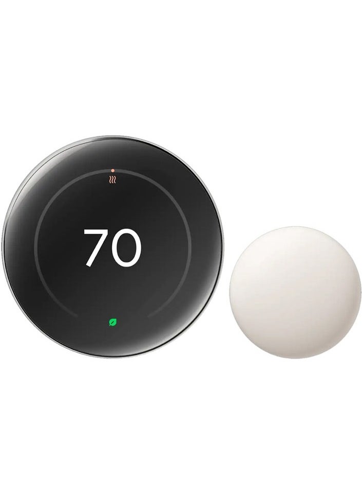 Google Nest Learning Thermostat (4th Gen) with Nest Temperature Sensor (2nd Gen) - Polished Silver