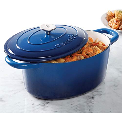 Crock-Pot Crock Pot Artisan 7-Quart Oval Enameled Cast Iron Dutch Oven – Sapphire Blue, Heavy-Duty Cookware for Slow Cooking, Roasting, Baking with Lid - Image 4