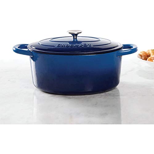 Crock-Pot Crock Pot Artisan 7-Quart Oval Enameled Cast Iron Dutch Oven – Sapphire Blue, Heavy-Duty Cookware for Slow Cooking, Roasting, Baking with Lid - Image 2