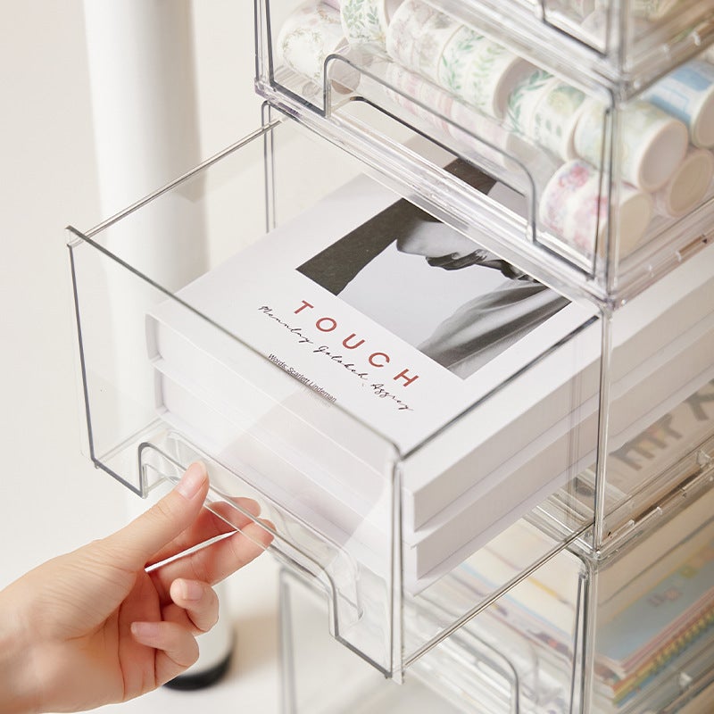 Stackable Storage Box: Transparent PET Dust-proof Design - Smooth Gliding Drawer Organizer for Desk Sundries, Cosmetics, Dormitory Use - Image 5