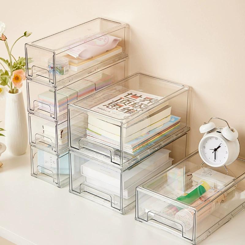 Stackable Storage Box: Transparent PET Dust-proof Design - Smooth Gliding Drawer Organizer for Desk Sundries, Cosmetics, Dormitory Use - Image 2
