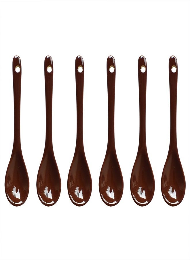 Yuauy 6 pcs Porcelain Egg Spoons Ceramic Spoons 4.7 inch Coffee Dessert Yogurt Tea Milky Tea Brown - Image 1