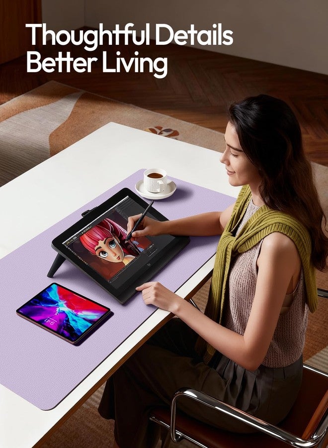 YSAGi PU Leather Desk Pad Protector – Non-Slip Waterproof Desk Mat for Office & Home, Easy Clean Large Mouse Pad & Laptop Writing Blotter 23.6"x13.8" Light Purple - Image 3