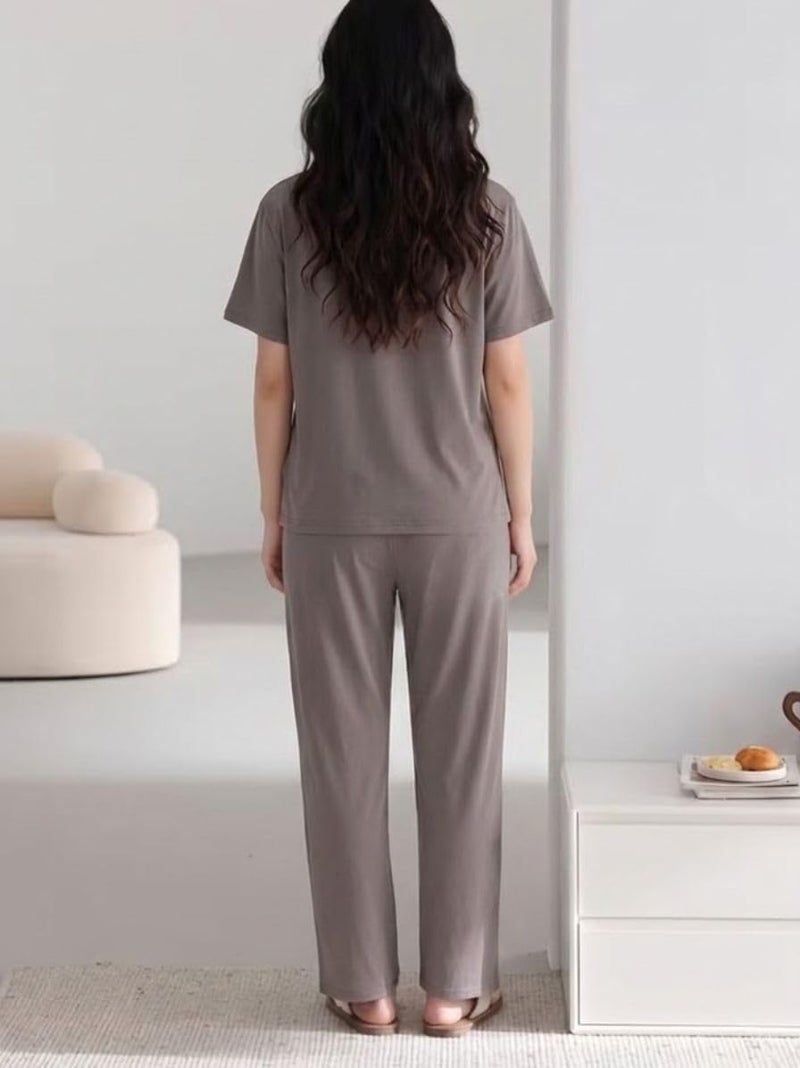 SMOWKLY Women's Premium Cotton Blend Cute Print Two Piece Pj Sleepwear Co-ord Set || Stylish Top with Pajama Pant Comfy Loungwear (1675_Gry_2XL) Grey - Image 3