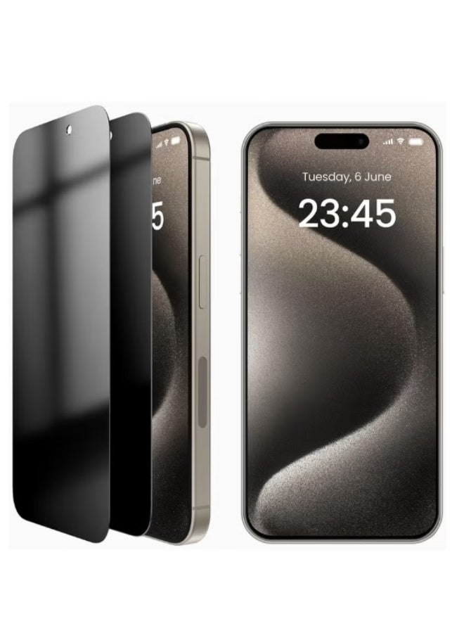 9H Privacy Screen Protector for iPhone 15 Pro Max 6.7-Inch, Anti-Spy, Anti-Peeping, Full Screen Tempered Glass Case with Easy Installation Wipes (Pack of 2) - Image 1