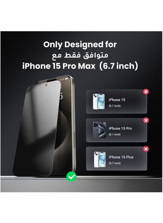9H Privacy Screen Protector for iPhone 15 Pro Max 6.7-Inch, Anti-Spy, Anti-Peeping, Full Screen Tempered Glass Case with Easy Installation Wipes (Pack of 2) - Image 2