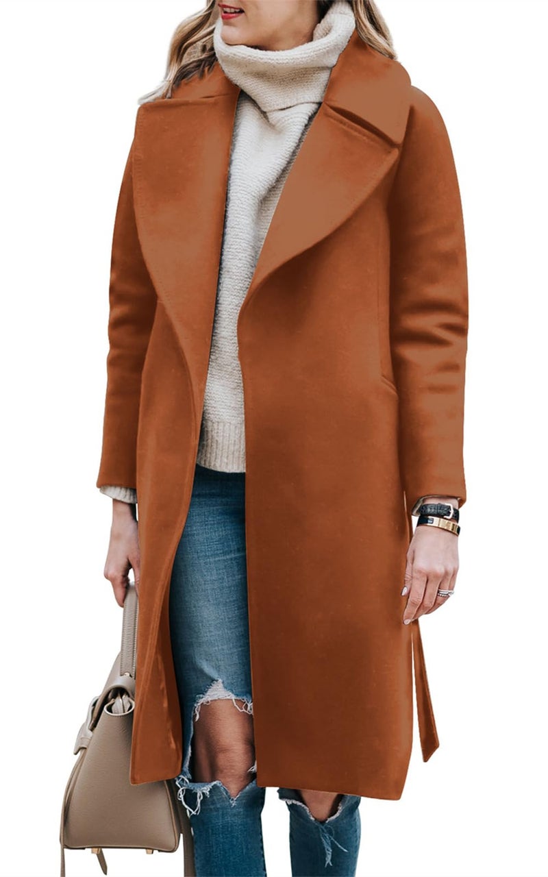 BZB Women's Long Wool Blend Pea Coat Winter Casual Overcoat Notched Lapel Collar Trench Coat Belted Long Jacket Outerwear - Image 1