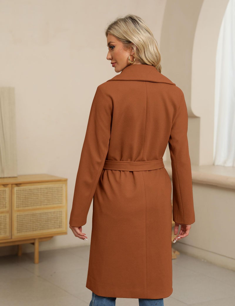 BZB Women's Long Wool Blend Pea Coat Winter Casual Overcoat Notched Lapel Collar Trench Coat Belted Long Jacket Outerwear - Image 5