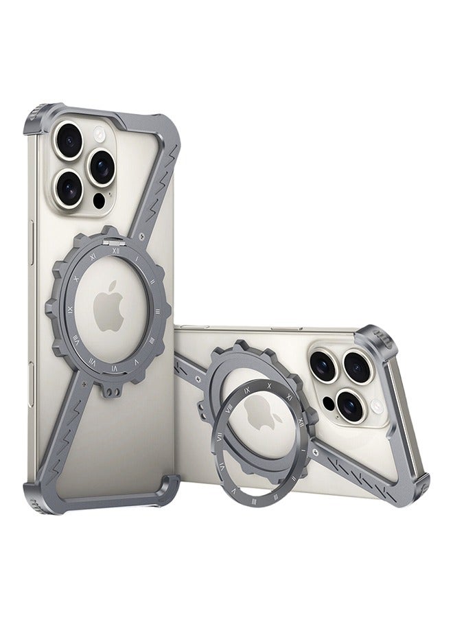 Farahom Magnetic for iPhone 16 Pro Max Case Frameless with 360° Rotation Kickstand, Compatible with MagSafe, Z Shape Bumper Case Minimalist Protective Shockproof Shell, Grey - Image 1