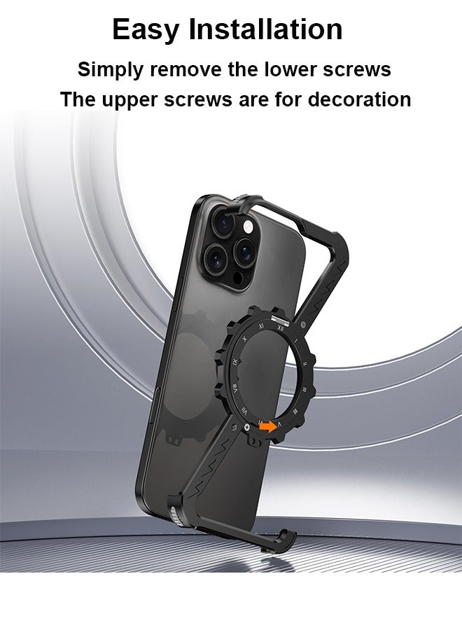 Farahom Magnetic for iPhone 16 Pro Max Case Frameless with 360° Rotation Kickstand, Compatible with MagSafe, Z Shape Bumper Case Minimalist Protective Shockproof Shell, Grey - Image 3
