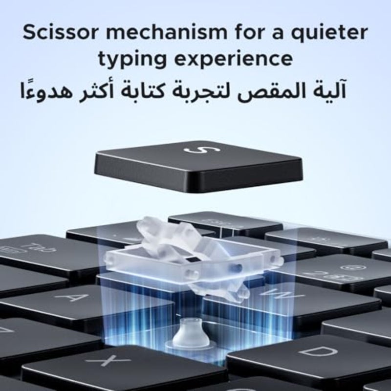 لوحة مفاتيح لاسلكية صامتة رفيعة للمكتب/المنزل/السفر/الدراسة: سبائك الألومنيوم، رمادي فلكي، Bluetooth5.4+2.4G وضع مزدوج، قابلة لإعادة الشحن، 99 مفتاحًا مدمجًا مع حامل قابل للتعديل من 7 إلى 10، وإقران متعدد الأجهزة - Image 4