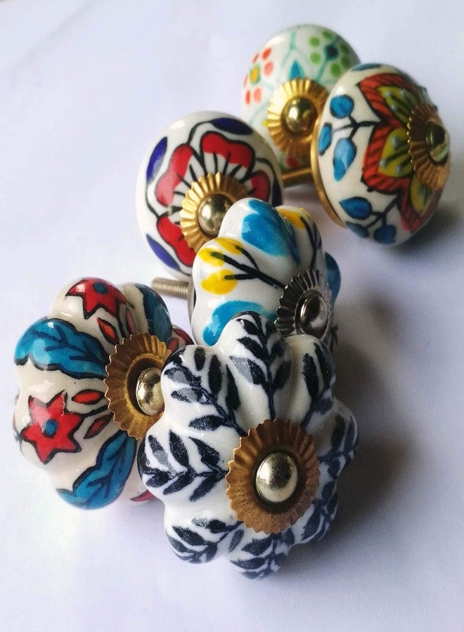 Shiv Kripa Blue Pottery مجموعة متنوعة من 12 مقبضًا من السيراميك الأزرق من شيف كريبا، بتصميمات احتفالية عرقية (متعددة الألوان). - Image 5