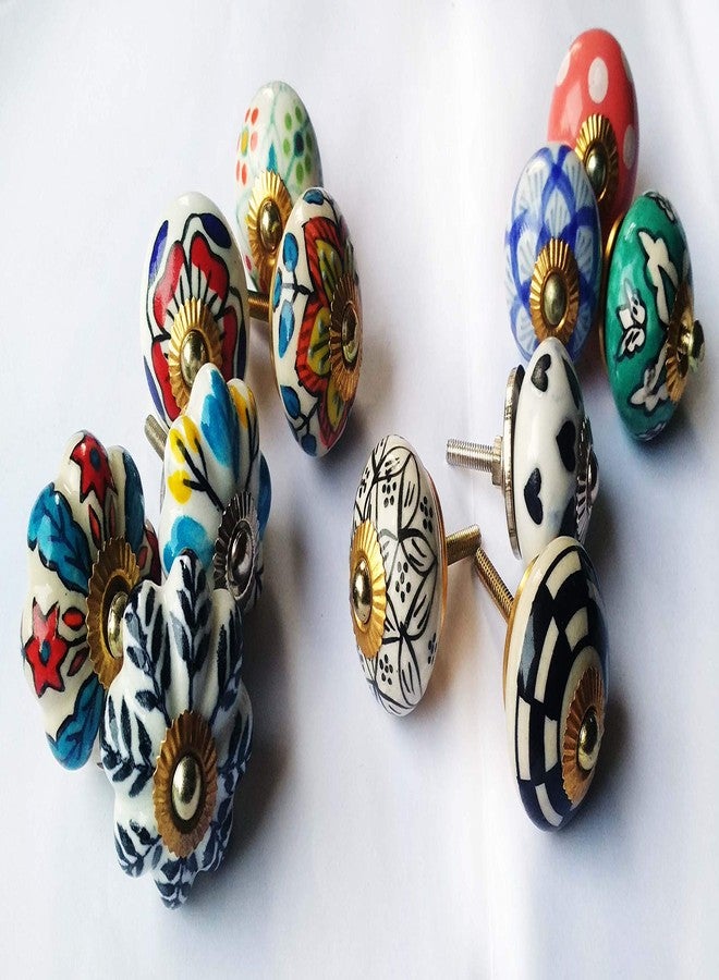 Shiv Kripa Blue Pottery مجموعة متنوعة من 12 مقبضًا من السيراميك الأزرق من شيف كريبا، بتصميمات احتفالية عرقية (متعددة الألوان). - Image 4