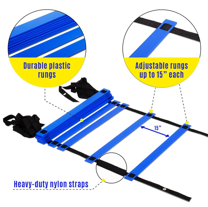 Yes4All Speed Agility Ladder Training Equipment with Carry Bag - 12 Rungs Blue - Image 2