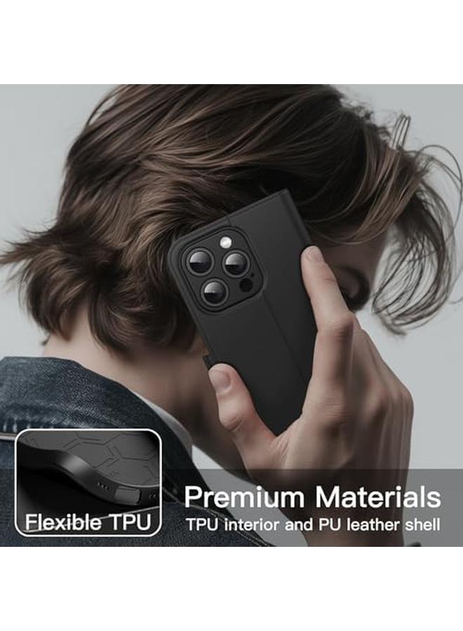 جي تيك حافظة محفظة لهاتف آيفون 15 برو ماكس 6.7 بوصة من الجلد الصناعي المقاوم للصدمات مع حامل بطاقات وحماية كاملة للكاميرا باللون الأسود من التيتانيوم - Image 5