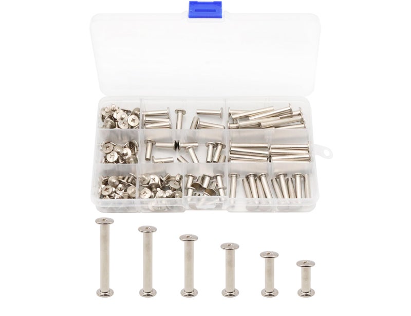 LBY 120pcs Phillips Chicago Screws M5 x 101520253035mm Binding Screw Posts Book Screws Binding Barrels and Screws Assortment Kit for Leather Saddles Purses Belt Repair NickelPlated