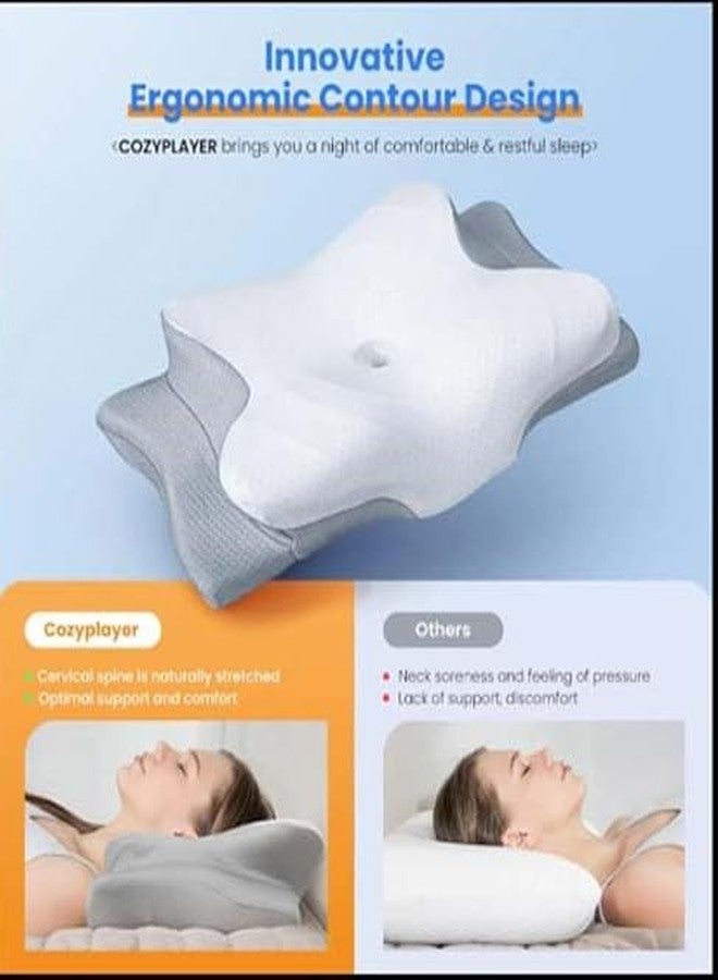 Cervical Neck Pillow for Pain Relief - Ergonomic Side Sleeper Pillow for Neck Support, Cooling Memory Foam Pillows for Sleeping, Contour Pillow Orthopedic Bed Pillow for Back Stomach Sleepers - Image 3