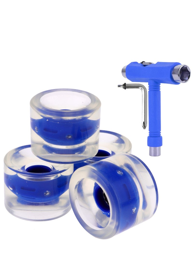 Generic 60x45MM 78A LED Light Skateboard Wheels With Bearings 4PCS With T-Tool, Blue  - Image 1