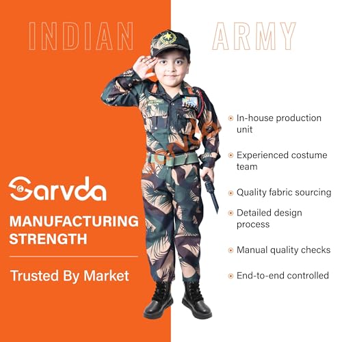 Sarvda Army Dress For Kids | Camouflage Soldier Costume Set For Boys & Girls | Army Style Fancy Dress Outfit With Shirt, Pants, Cap & Adjustable Utility Belt With Bettle Toy For School Competitions - Image 4