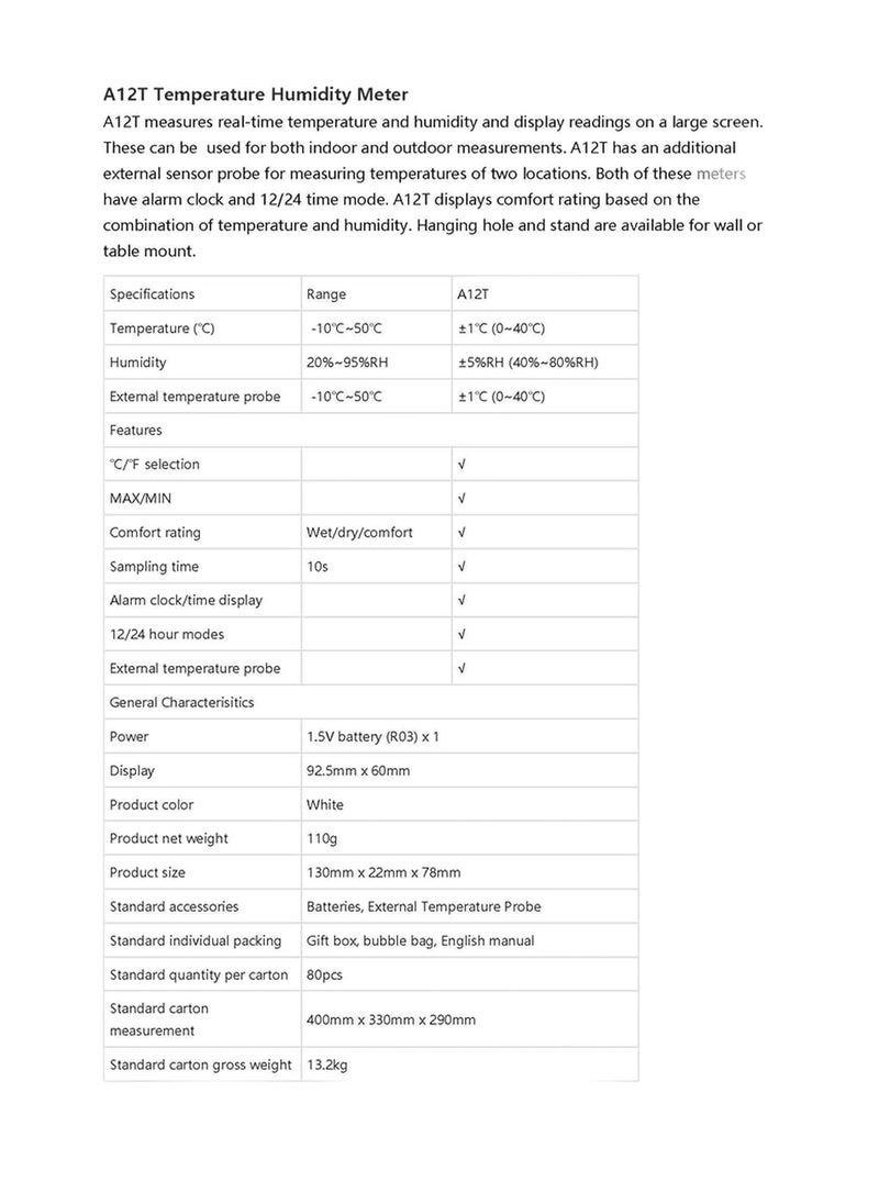 UniT UNIT TEMPERATURE AND HUMIDITY METER FOR WALL A12T  - Image 3