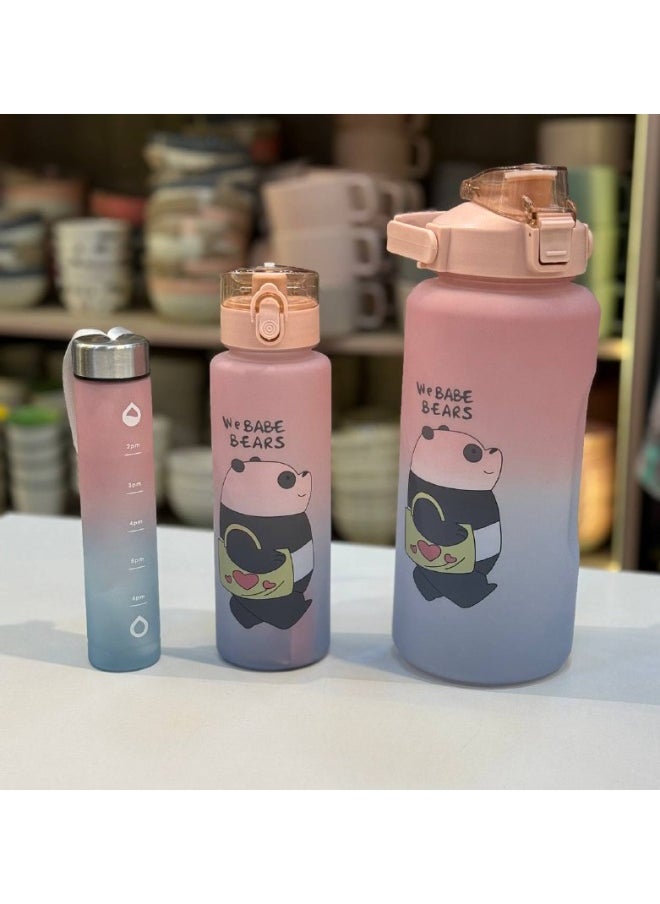 Generic - Panda Water Bottle Set 3-piece set in assorted colors. With an acrylic clip lid. - Image 1