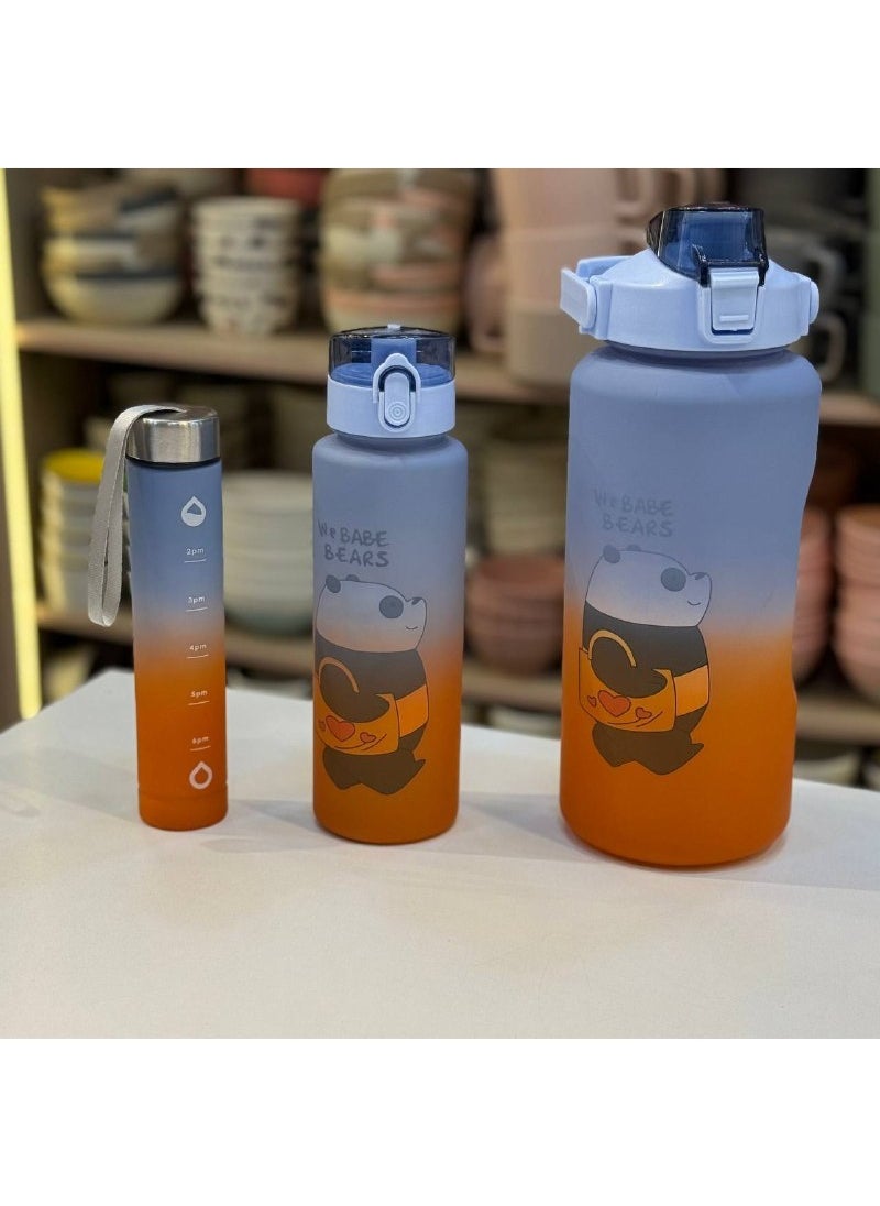Generic - Panda Water Bottle Set 3-piece set in assorted colors. With an acrylic clip lid. - Image 1