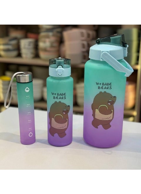 Panda Water Bottle Set 3-piece set in assorted colors. With an acrylic clip lid.