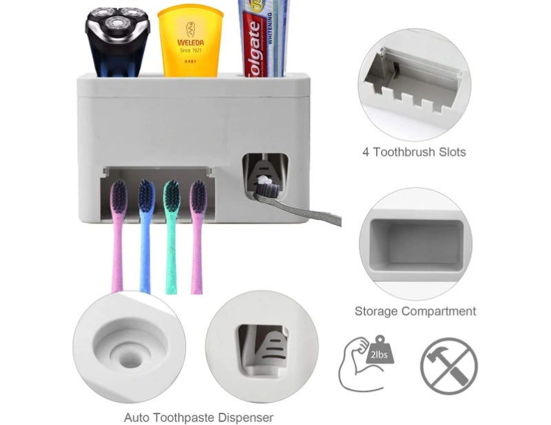 3-In-1 Toothbrush Holder: Food Grade ABS Plastic, Detachable & Easy To Clean - Space Saving Toothpaste Dispenser for Bathroom Countertop Storage Rack - Image 2