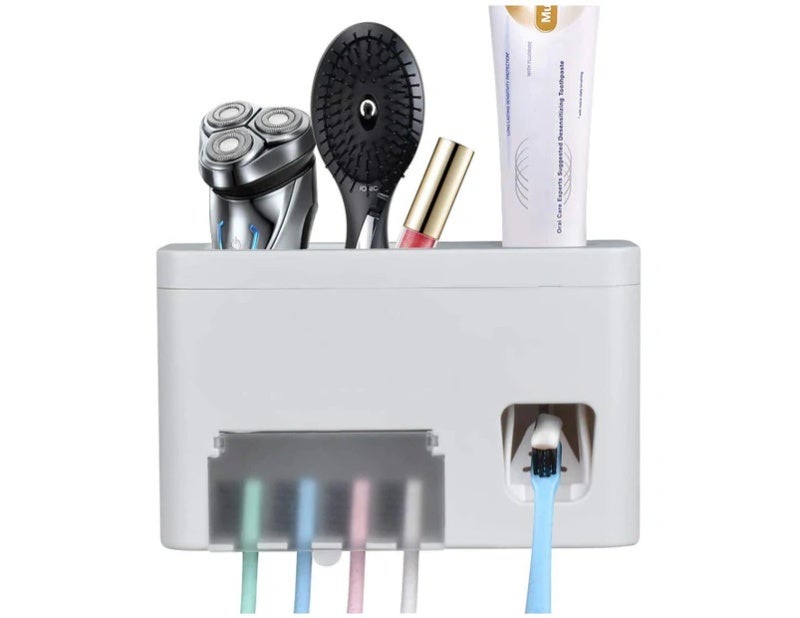 3-In-1 Toothbrush Holder: Food Grade ABS Plastic, Detachable & Easy To Clean - Space Saving Toothpaste Dispenser for Bathroom Countertop Storage Rack - Image 1