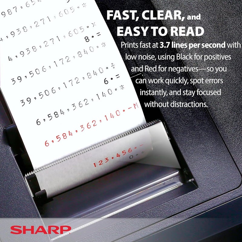 SHARP آلة حاسبة مكتبية 12 رقم، مثالية للاستخدام اليومي والمكتب، أرقام كبيرة وسهلة القراءة على كل من الشاشة والشريط المطبوع ذو اللونين (EL2196BL) - Image 2