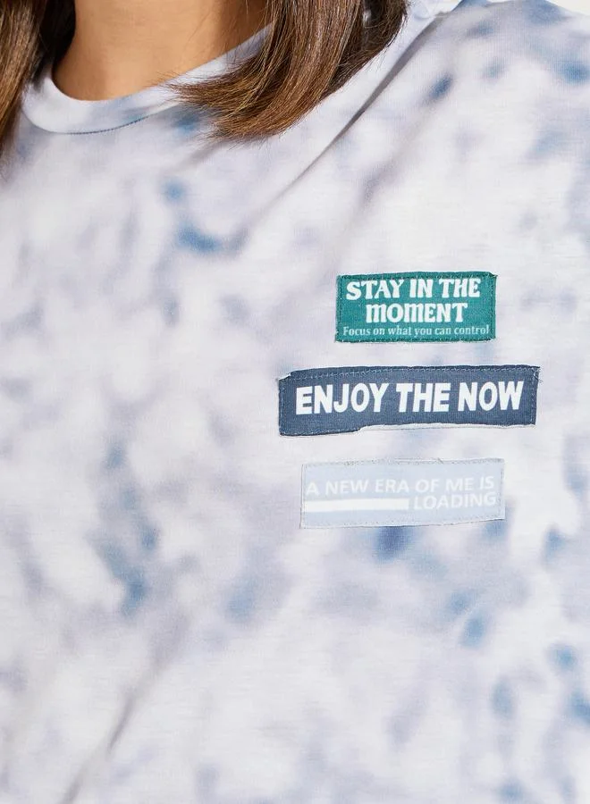 Styli Oversized Acid Wash Patch Detail T-Shirt with Dropped Shoulder