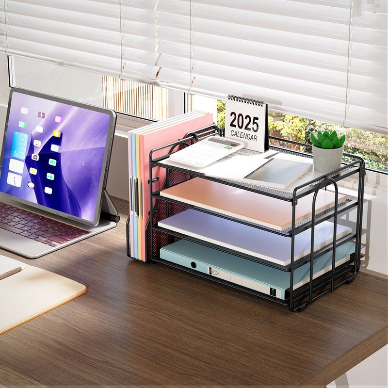 gianotter 4-Tier Paper Organizer With Magazine Holder, Desk Organizers and Accessories, Desk Accessories & Workspace Organizers, File Organizer for Office Supplies Storag (Black, 4-Tier) - Image 4