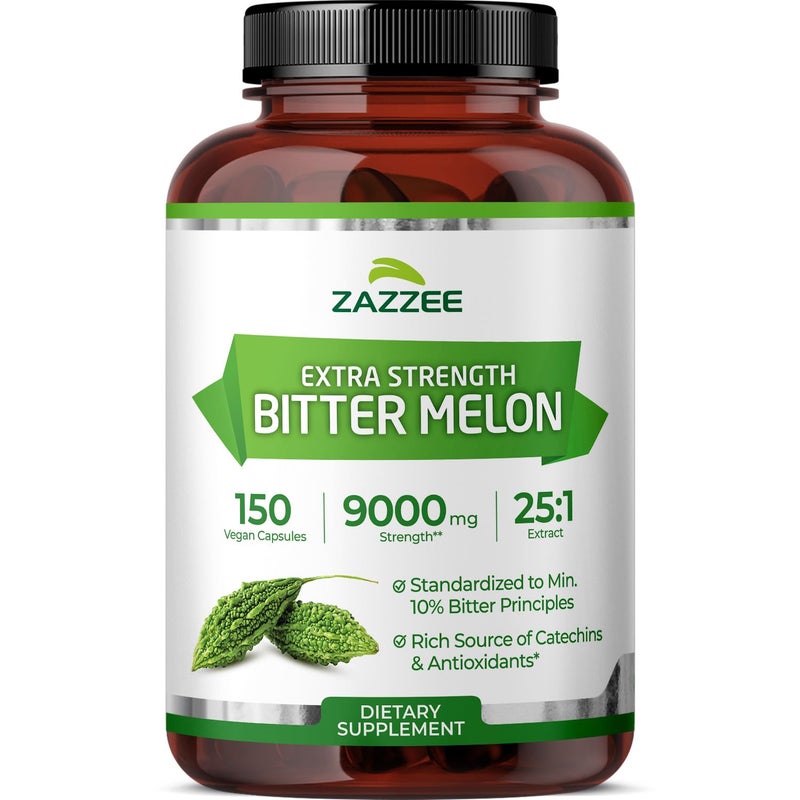 Zazzee Extra Strength Bitter Melon 25:1 Extract, 9000 mg Strength, 10% Bitter Principles, 150 Vegan Capsules, Standardized and Concentrated 25X Extract, 100% Vegetarian, All-Natural and Non-GMO - Image 1