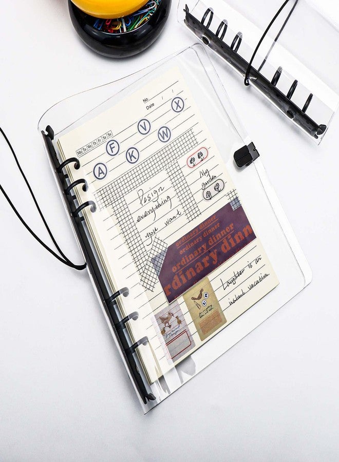 XiowDow Clear A5 Binder with Elastic Band 1.8mm Thick PVC Notebook Cover 6 Black 20mm Diameter Round Rings Budget Binder Planner Cover Journal Folder Organizer for A5 Binder Pockets Paper Refills - Image 5