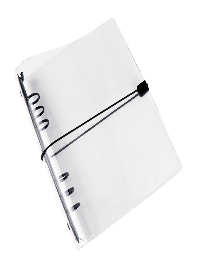XiowDow Clear A5 Binder with Elastic Band 1.8mm Thick PVC Notebook Cover 6 Black 20mm Diameter Round Rings Budget Binder Planner Cover Journal Folder Organizer for A5 Binder Pockets Paper Refills - Image 1