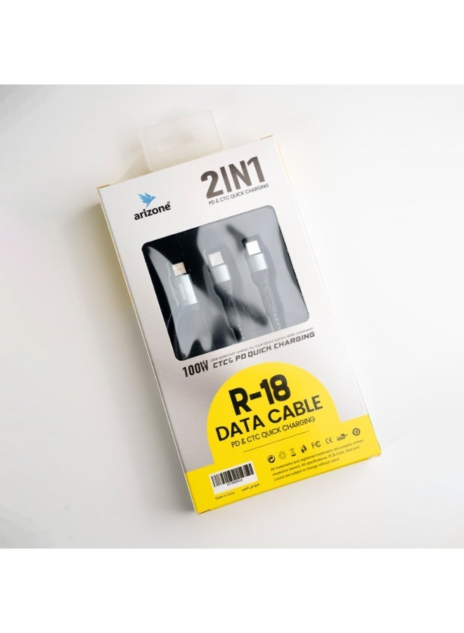 R-18 2-in-1 Charging Cable 1.2M | 100W Fast Charge | USB-C + USB-C/Lightning - Image 2