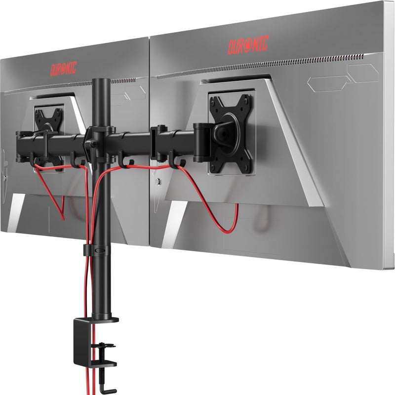 Duronic DM252 Dual PC Monitor Arm Stand Desk Mount Screen Bracket Clamp Double/Twin |LCD |LED | Tilt and Swivel (Tilt ñ45ø|Swivel 180ø|Rotate 360ø) - Image 1