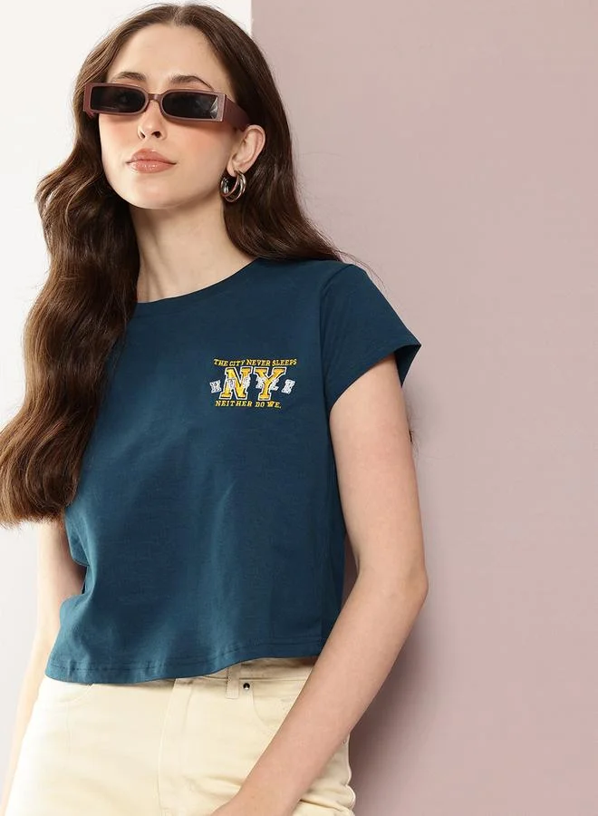 Dillinger Women Regular Fit Embroidery Crop T-Shirt