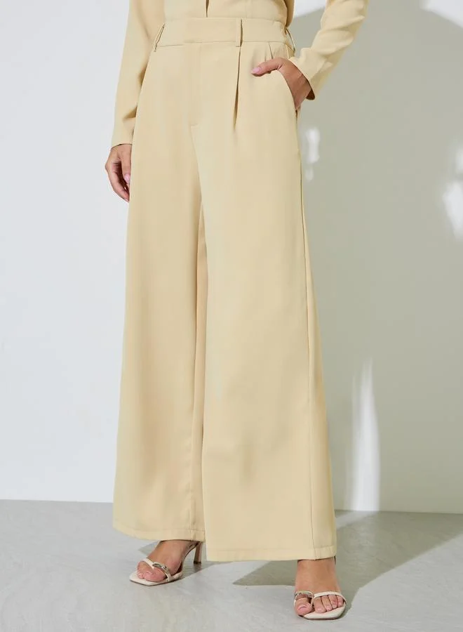 ستايلي Yellow Wide Leg Pants with Side Pocket