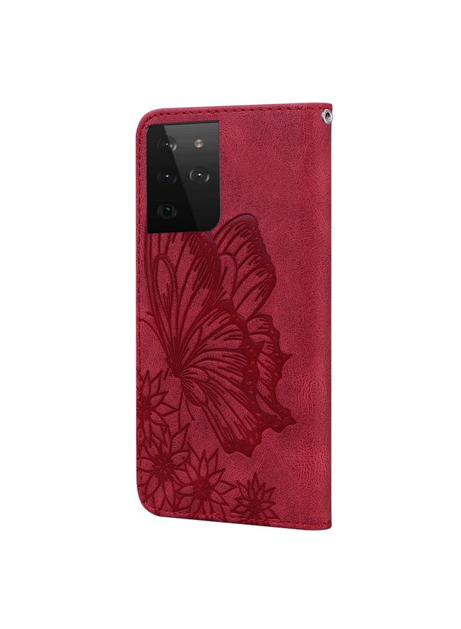 erorex Case For Samsung Galaxy S21 Ultra 5G Retro Skin Feel Butterflies Embossing Horizontal Flip Leather Case with Holder & Card Slots & Wallet - Image 3