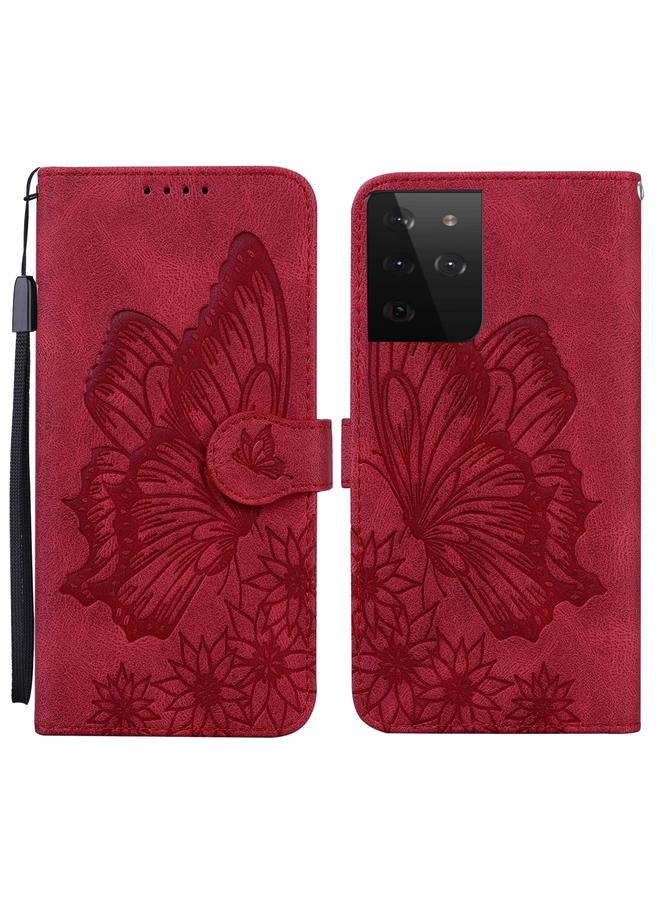 erorex Case For Samsung Galaxy S21 Ultra 5G Retro Skin Feel Butterflies Embossing Horizontal Flip Leather Case with Holder & Card Slots & Wallet - Image 1