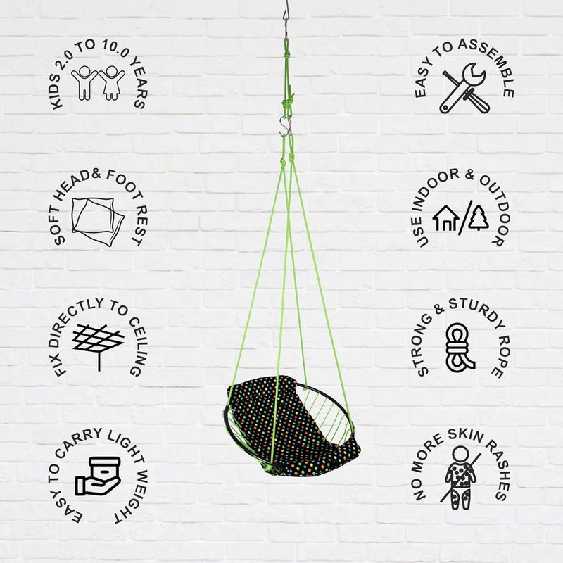 BOFFLE Make in India Sling Hanging Chair Swing for Child Perfect Round Shape Hanging Swing Baby Swing New Model Swing Hammock Swing for Kids Swing for IndoorOutdoorTree Swing Green - Image 4